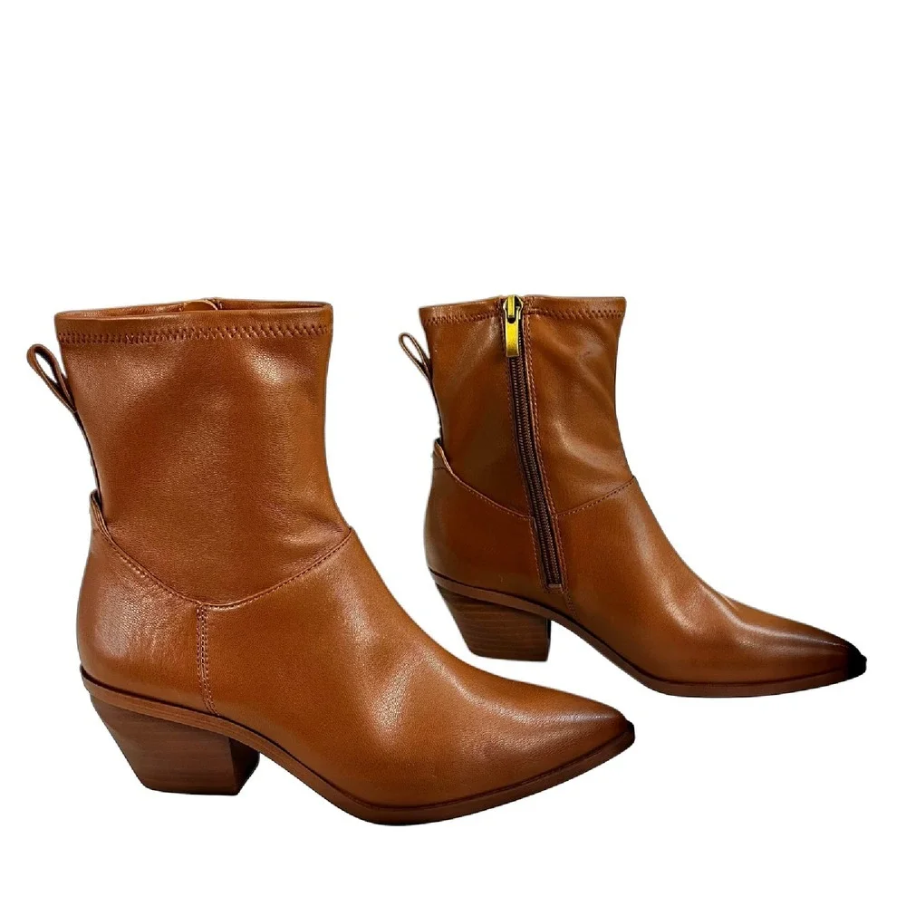 Franco Sarto Sammi Side Zipper Ankle Brown Faux Leather Boots Womens‎ Size 6M